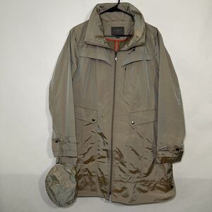 Cole Haan Rain Jacket Womens Size XL Tan Iridescent Packable Hooded Trench Coat
